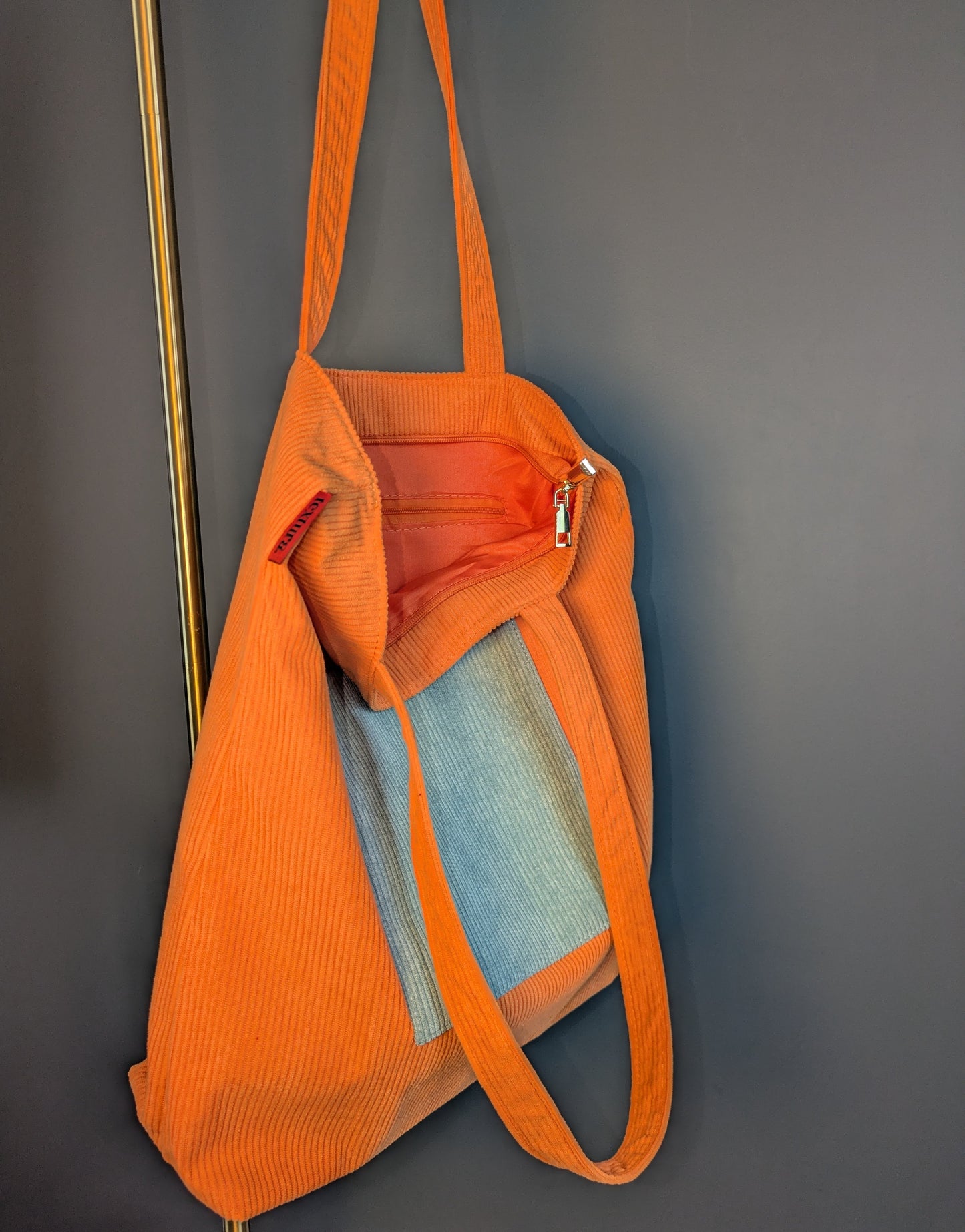 Solara – Orange and Teal Corduroy Tote