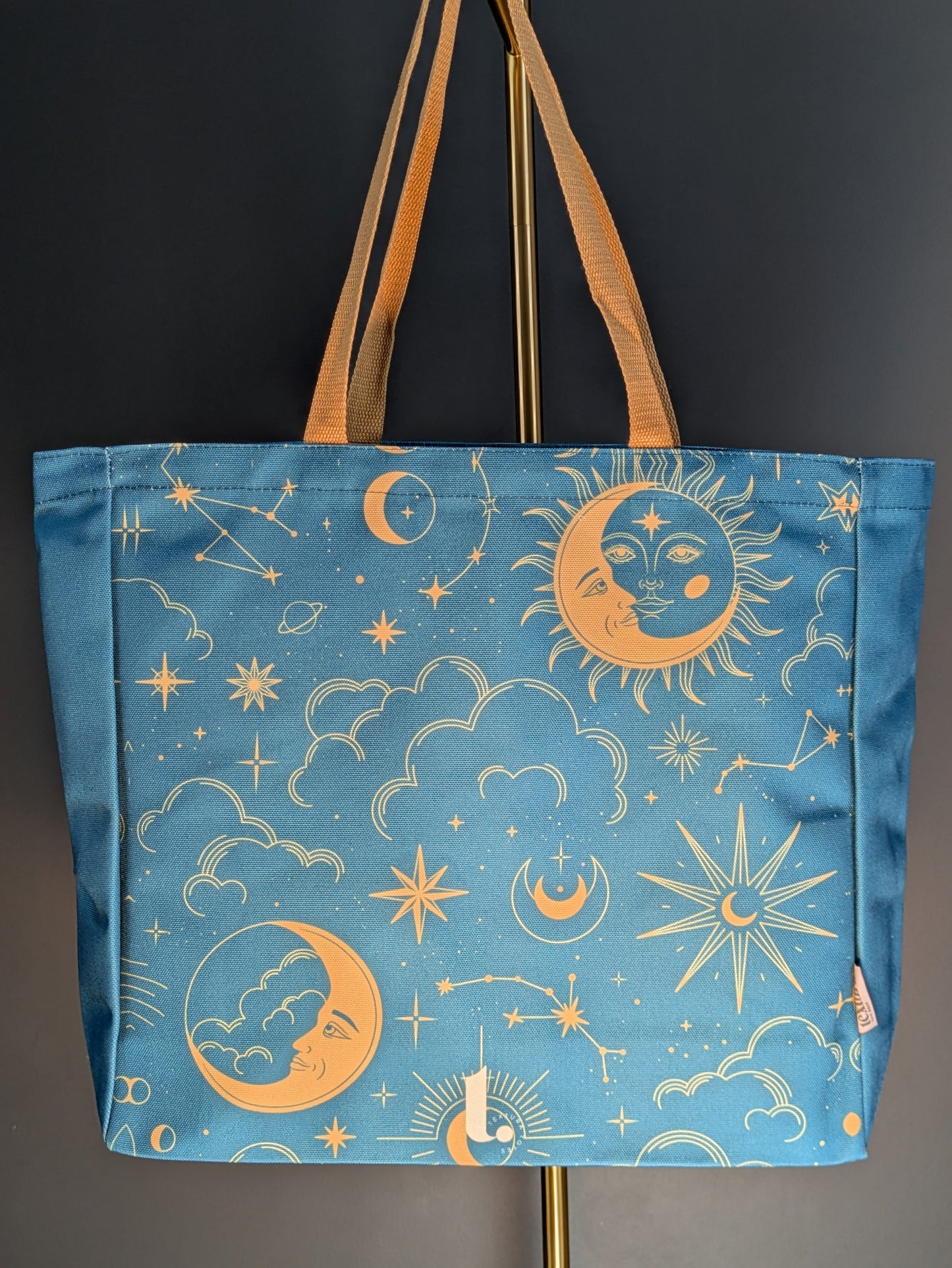 Teal Celestial Sun & Moon Tote – Cosmic & 90s Aesthetic