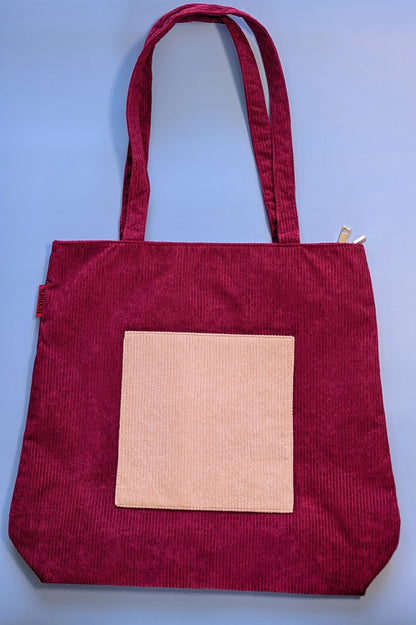 Vinoria – Burgundy and Beige Corduroy Tote