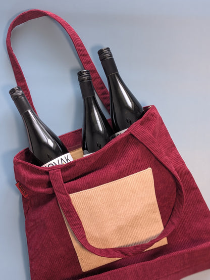 Vinoria – Burgundy and Beige Corduroy Tote