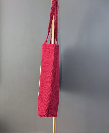 Vinoria – Burgundy and Beige Corduroy Tote