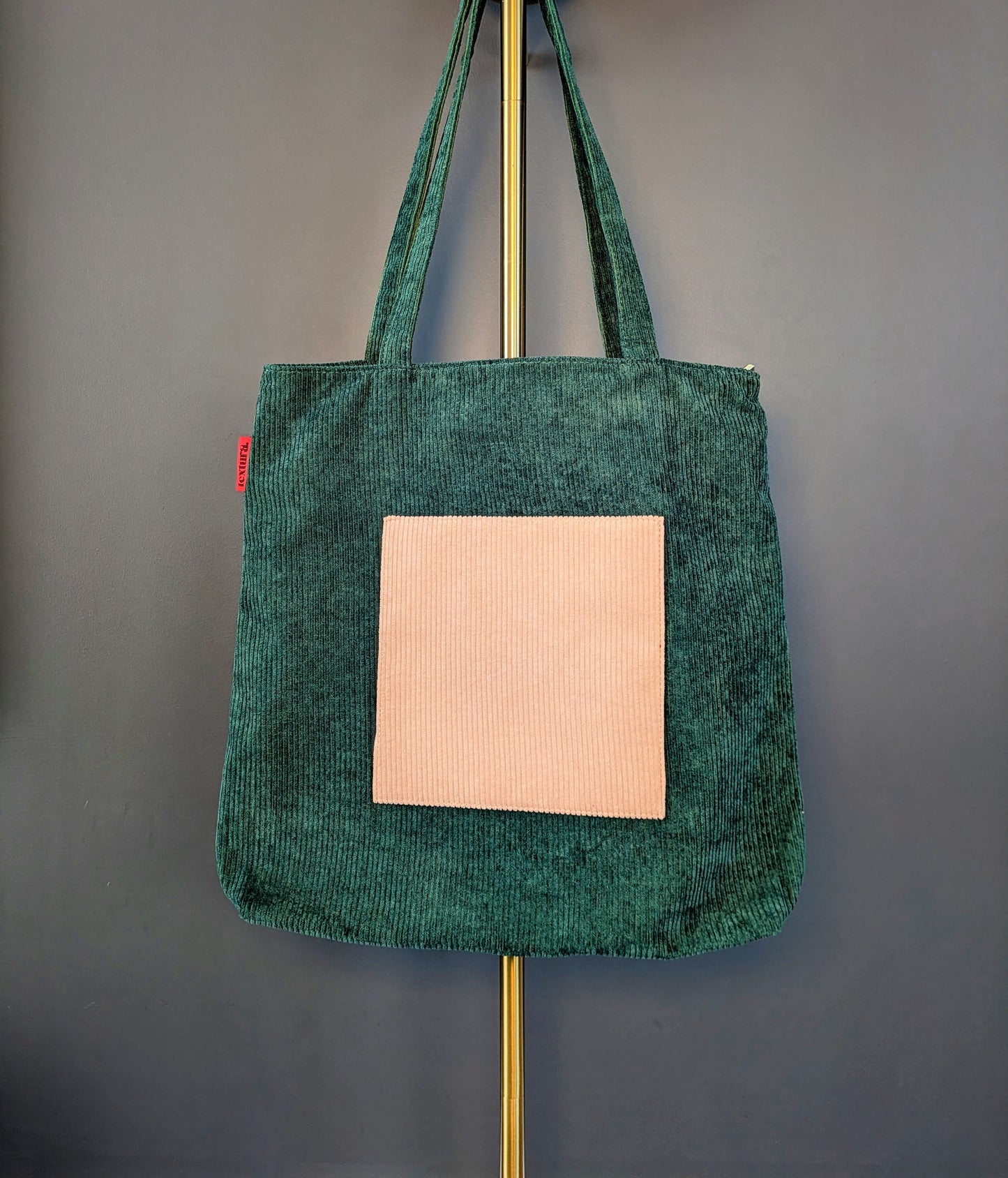 Viridessa – Green Corduroy Tote with Beige Accent