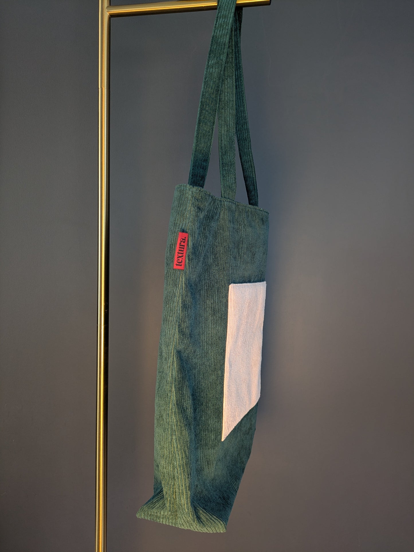 Viridessa – Green Corduroy Tote with Beige Accent