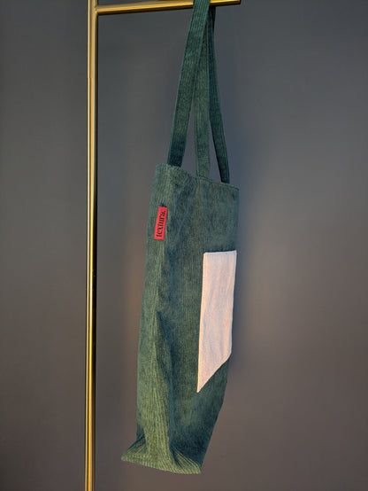 Viridessa – Green Corduroy Tote with Beige Accent