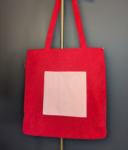 Rosamira – Red Corduroy Tote with Pink Accent