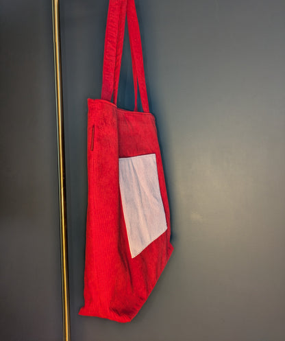 Rosamira – Red Corduroy Tote with Pink Accent