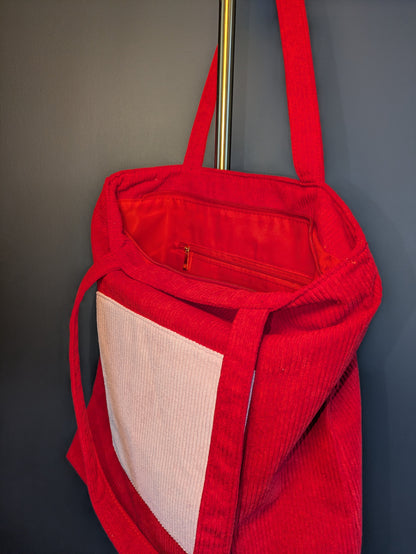 Rosamira – Red Corduroy Tote with Pink Accent