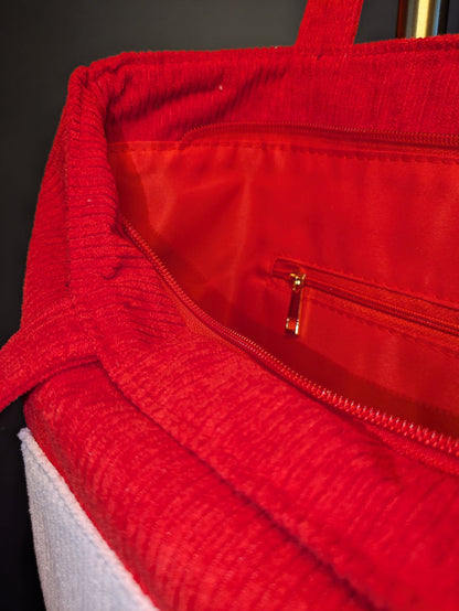 Rosamira – Red Corduroy Tote with Pink Accent