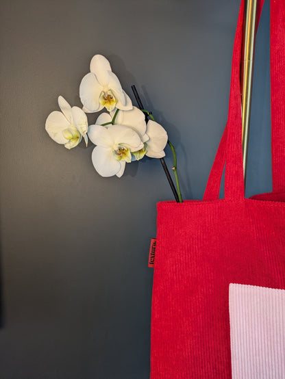 Rosamira – Red Corduroy Tote with Pink Accent