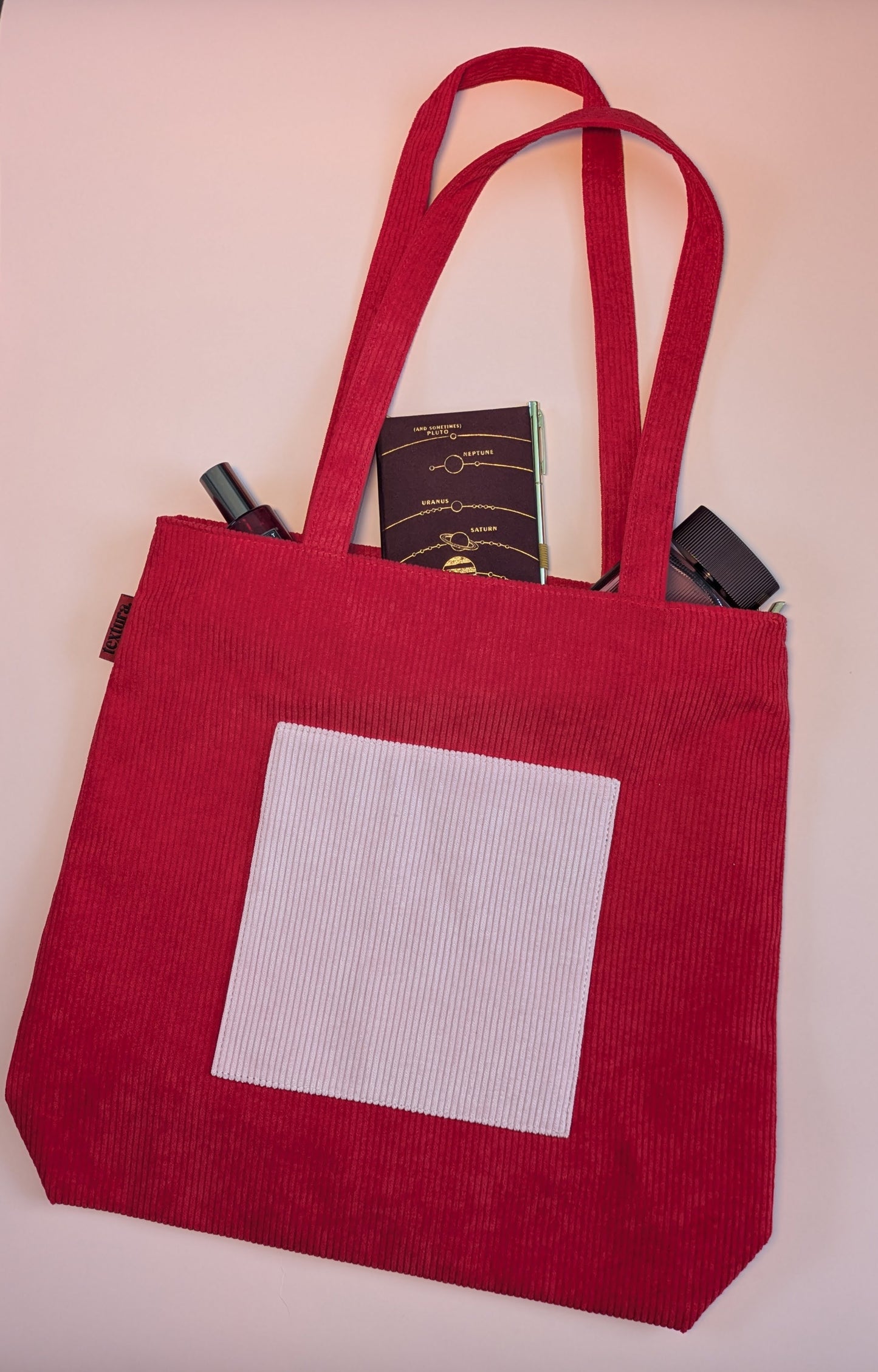 Rosamira – Red Corduroy Tote with Pink Accent