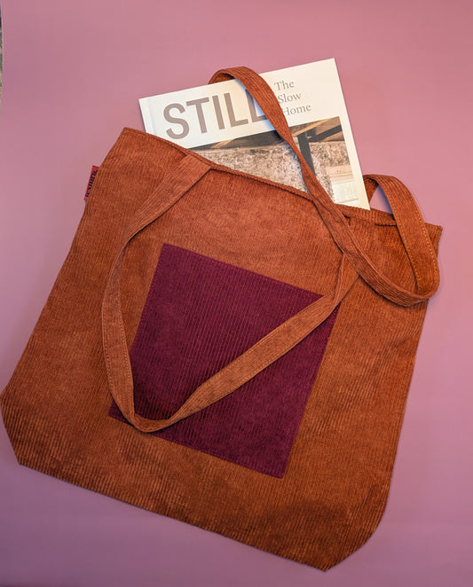 Brunoria – Brown and Burgundy Corduroy Tote