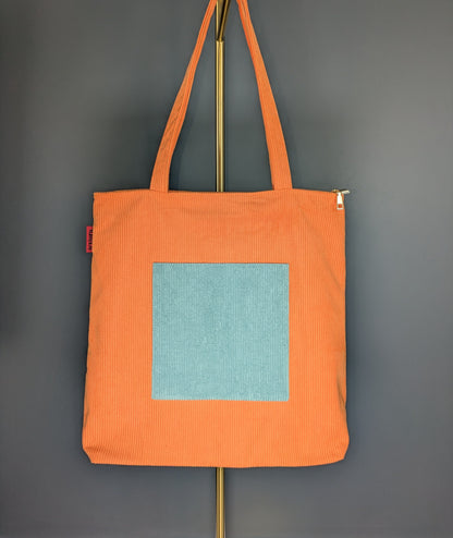 Solara – Orange and Teal Corduroy Tote