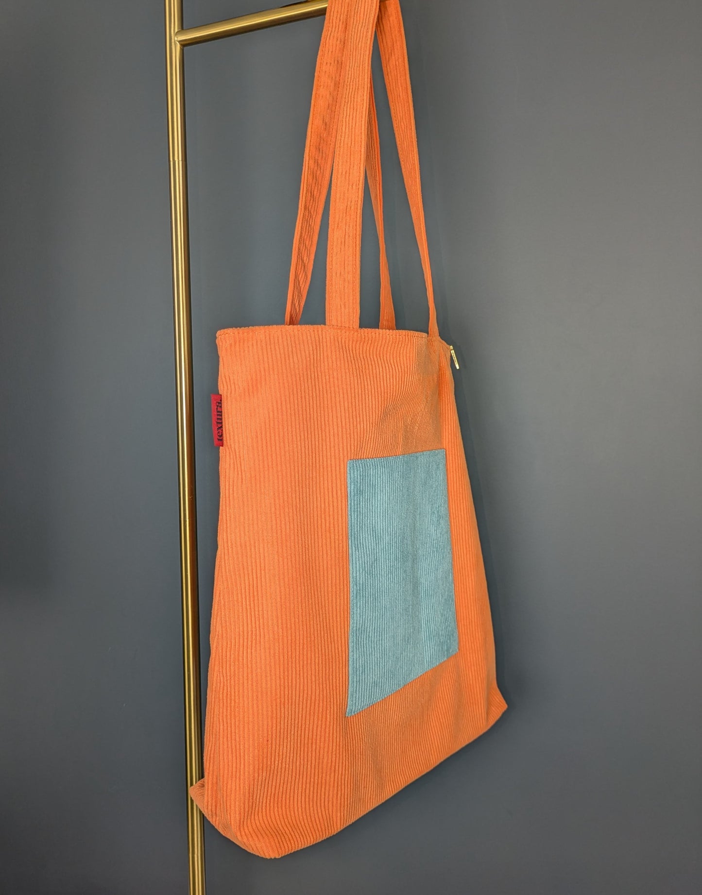 Solara – Orange and Teal Corduroy Tote