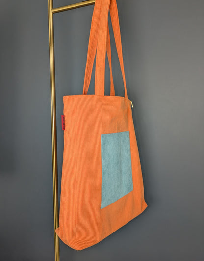 Solara – Orange and Teal Corduroy Tote