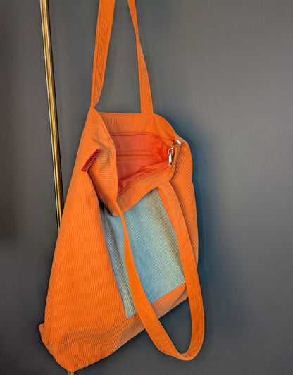 Solara – Orange and Teal Corduroy Tote
