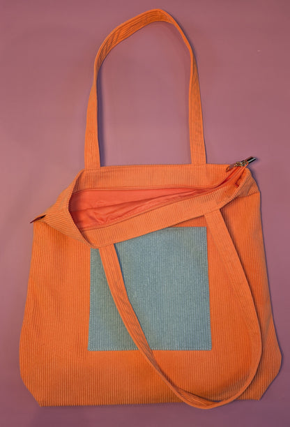 Solara – Orange and Teal Corduroy Tote