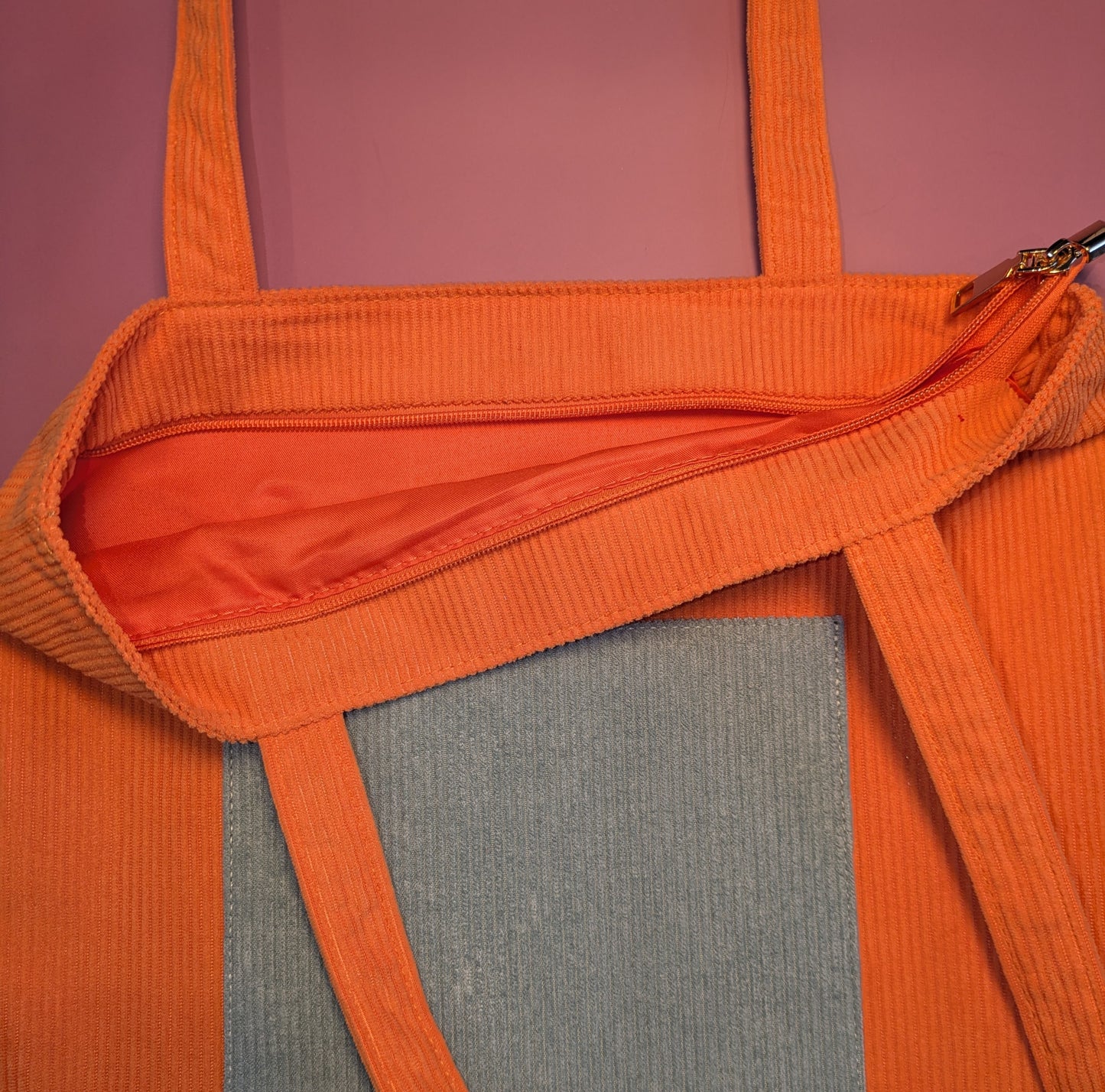 Solara – Orange and Teal Corduroy Tote