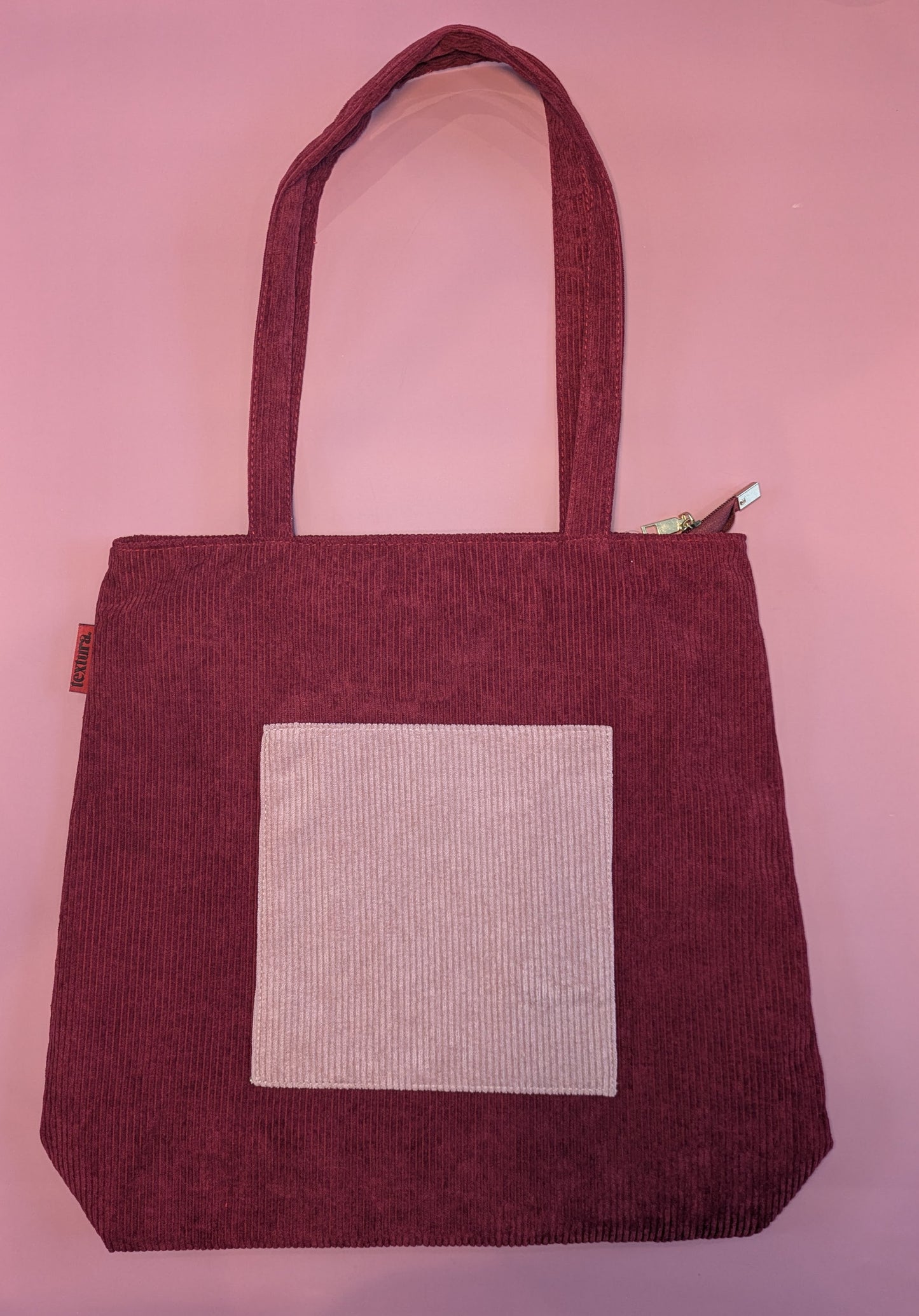 Vinia – Burgundy and Pink Corduroy Tote