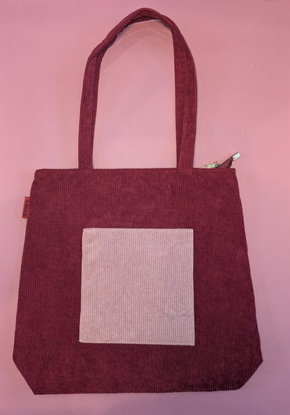 Vinia – Burgundy and Pink Corduroy Tote