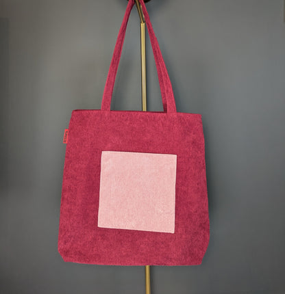 Vinia – Burgundy and Pink Corduroy Tote