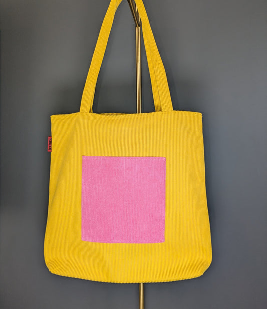 (Premium) Aurelia Rosea  – Yellow Corduroy Tote with Pink Accent