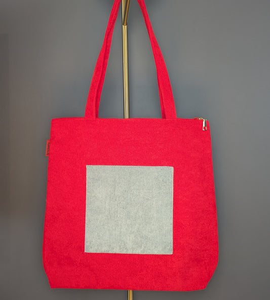 Caerubra – Red and Blue Corduroy Tote