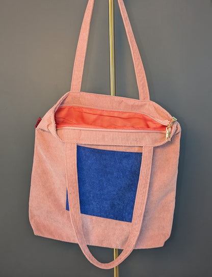 Rosella – Pink and Blue Corduroy Tote