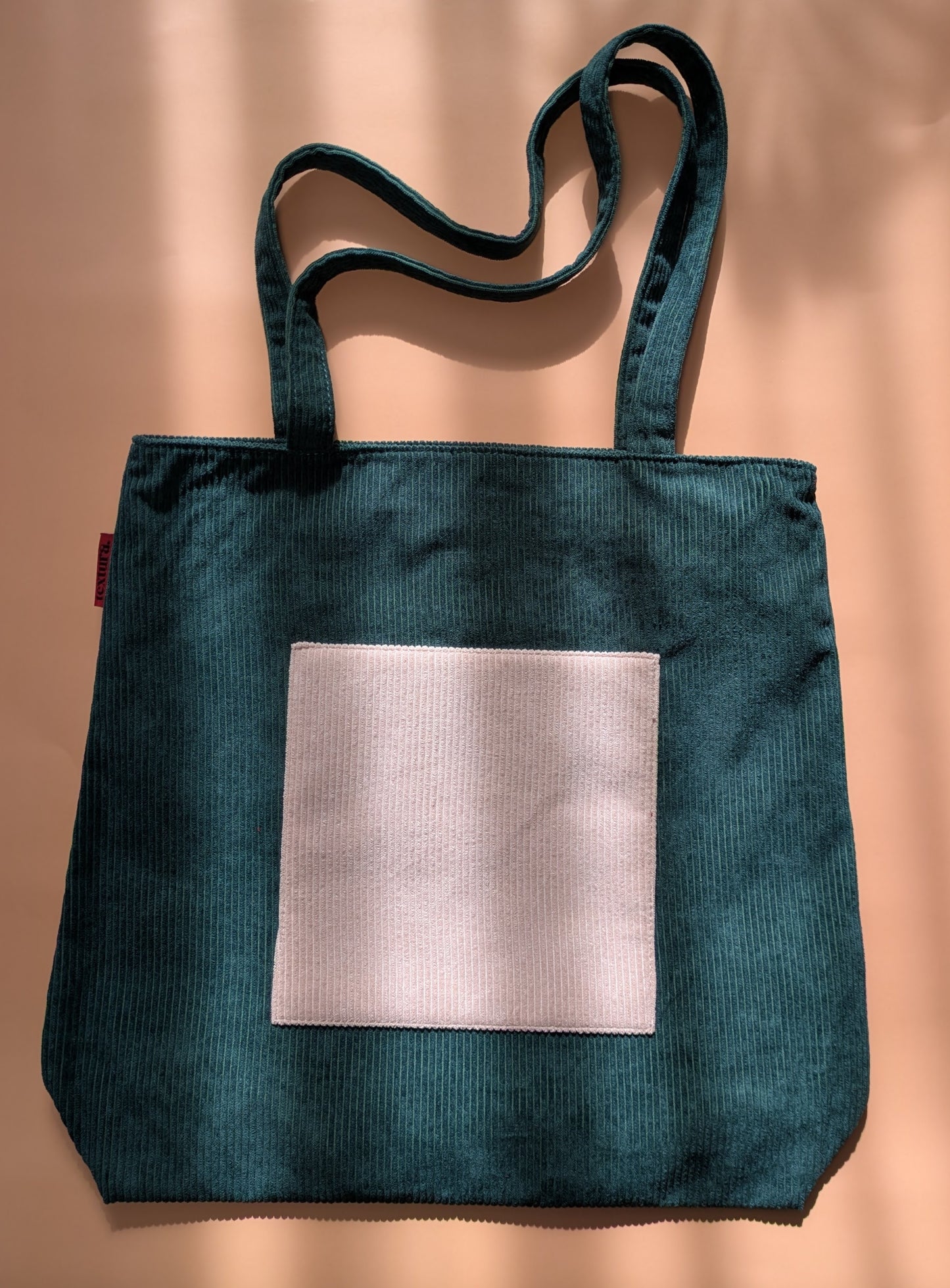 Viridessa – Green Corduroy Tote with Beige Accent