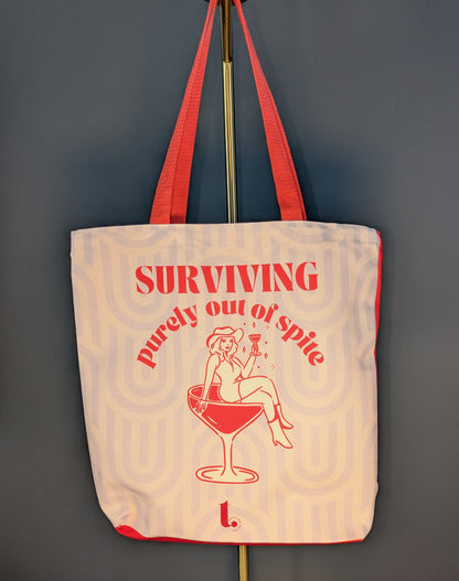 "Surviving Purely Out of Spite" Retro Tote – Sassy, Resilient & Iconic