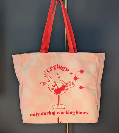 "Crying? Only During Working Hours" Retro Tote – Relatable, Sassy & Iconic