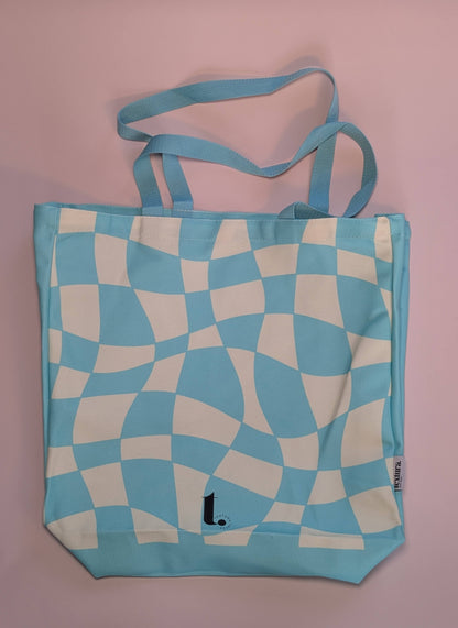 Groovy Wavy Checkered Tote – Retro Aesthetic