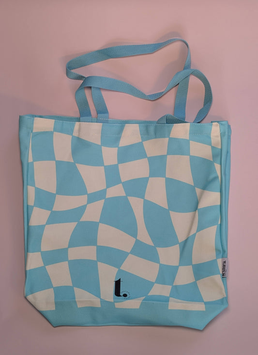 Groovy Wavy Checkered Tote – Retro Aesthetic