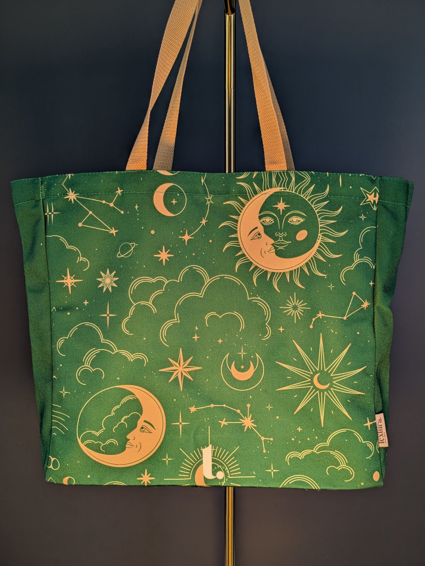 Green Celestial Sun & Moon Tote – Cosmic & 90s Aesthetic