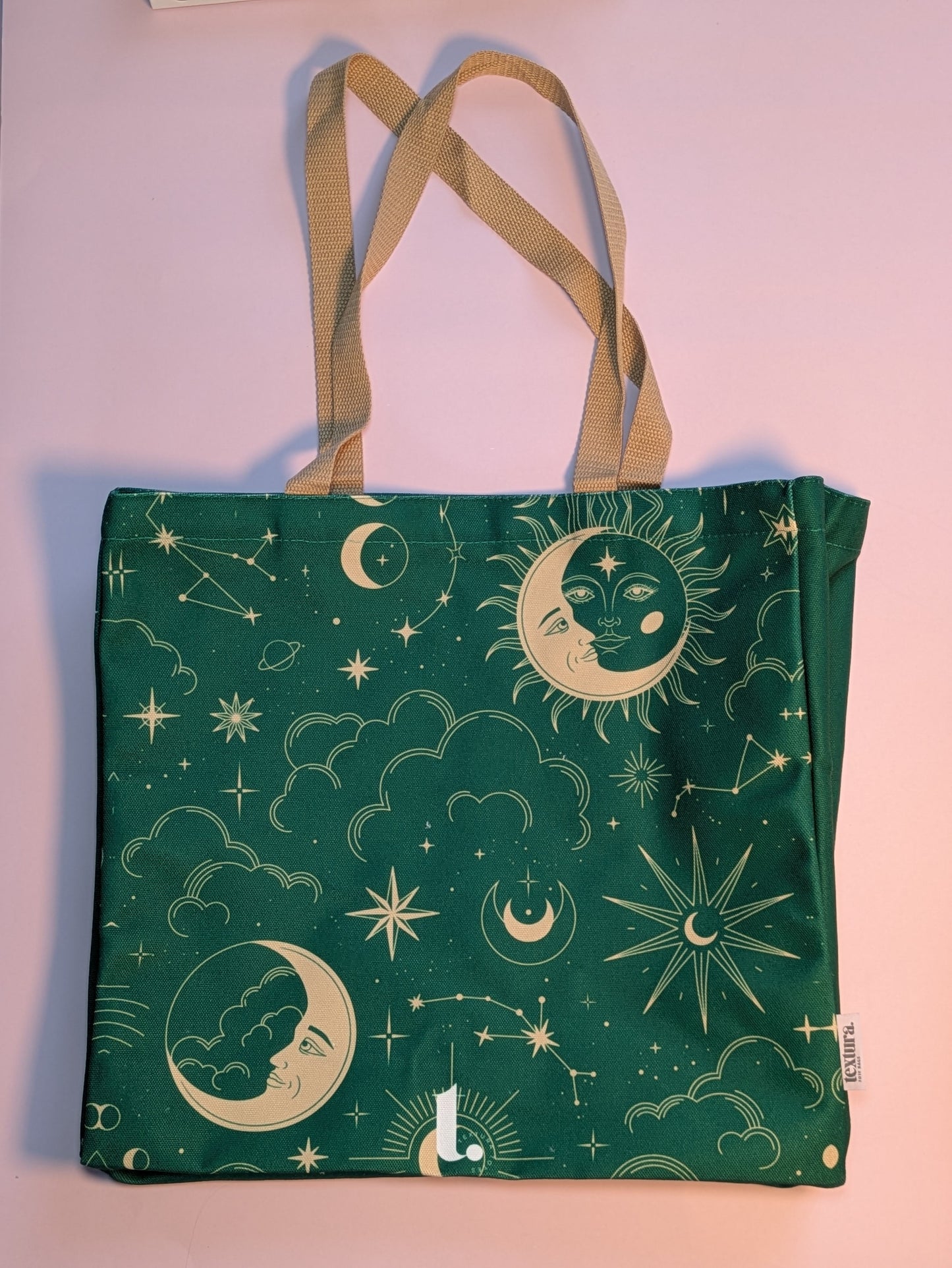 Green Celestial Sun & Moon Tote – Cosmic & 90s Aesthetic