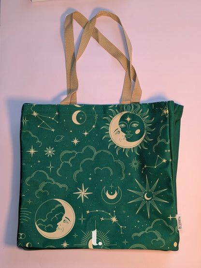 Green Celestial Sun & Moon Tote – Cosmic & 90s Aesthetic