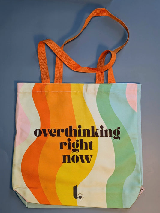 "Overthinking Right Now" Aesthetic Tote Bag – Retro Vibes