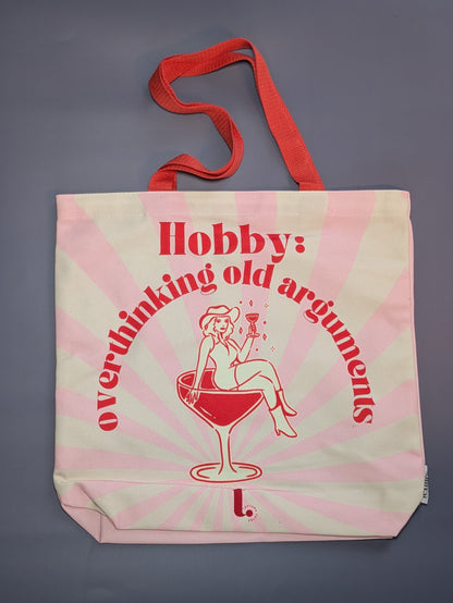 "Hobby: Overthinking Old Arguments" Retro Tote – Funny, Relatable & Iconic