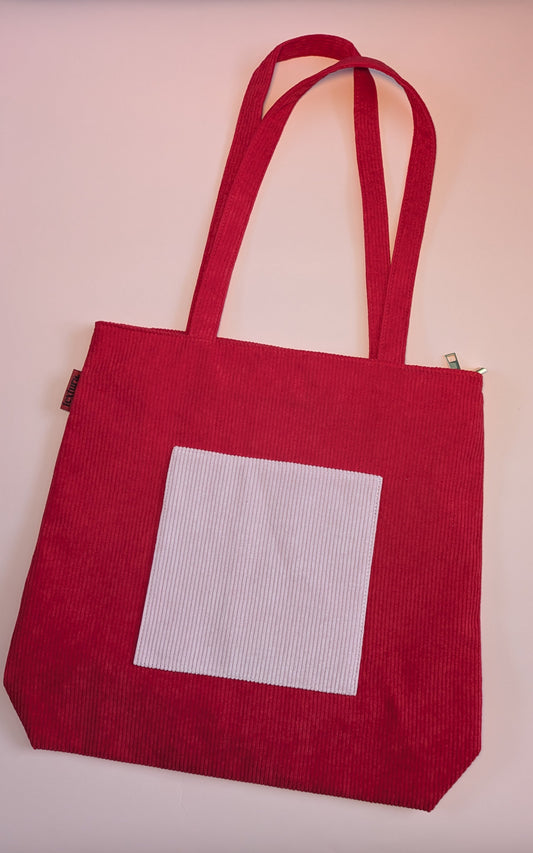 Rosamira – Red Corduroy Tote with Pink Accent